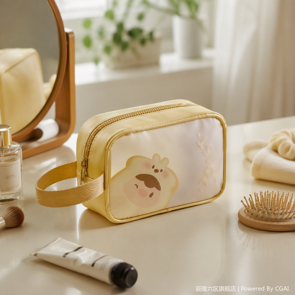 【CL】 26Q2#021 Beige cartoon large storage bag, multi-functional toiletries organizing bag, luggage and clothes storage bag details Picture