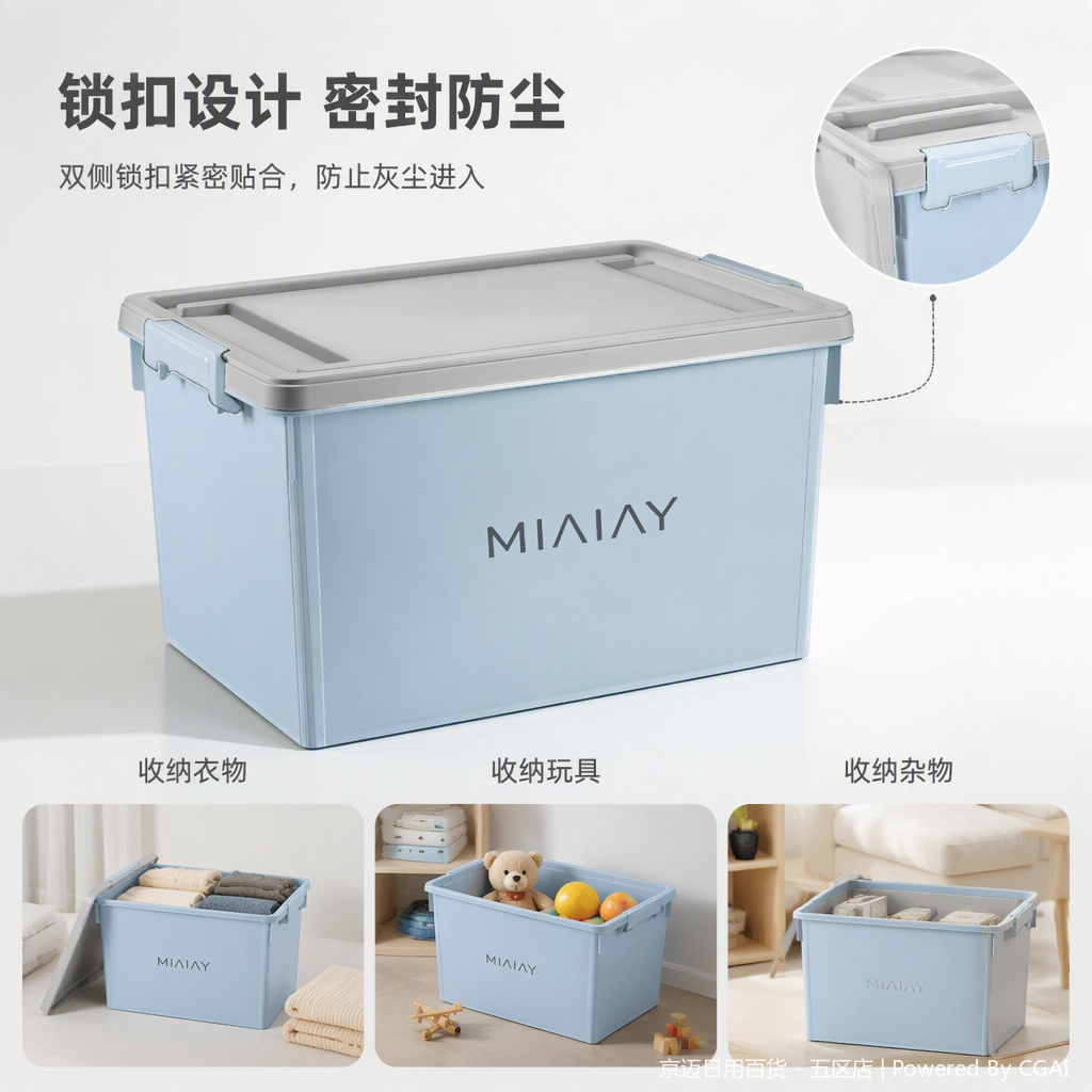 【CL】26Q1#3091D Plastic thickened transparent light blue storage box, plastic storage box, turnover box, organization box, storage box, household storage products