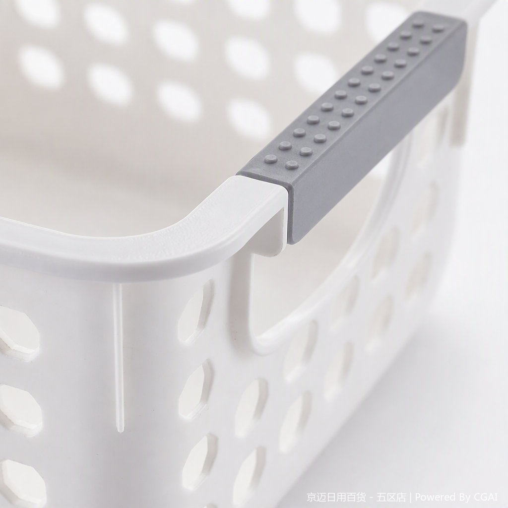 【CL】26Q1#3009D multi-functional white plastic hand-held rattan woven storage basket, household organizing basket, kitchen vegetable basket with woven belt and bamboo storage basket Application Scenario