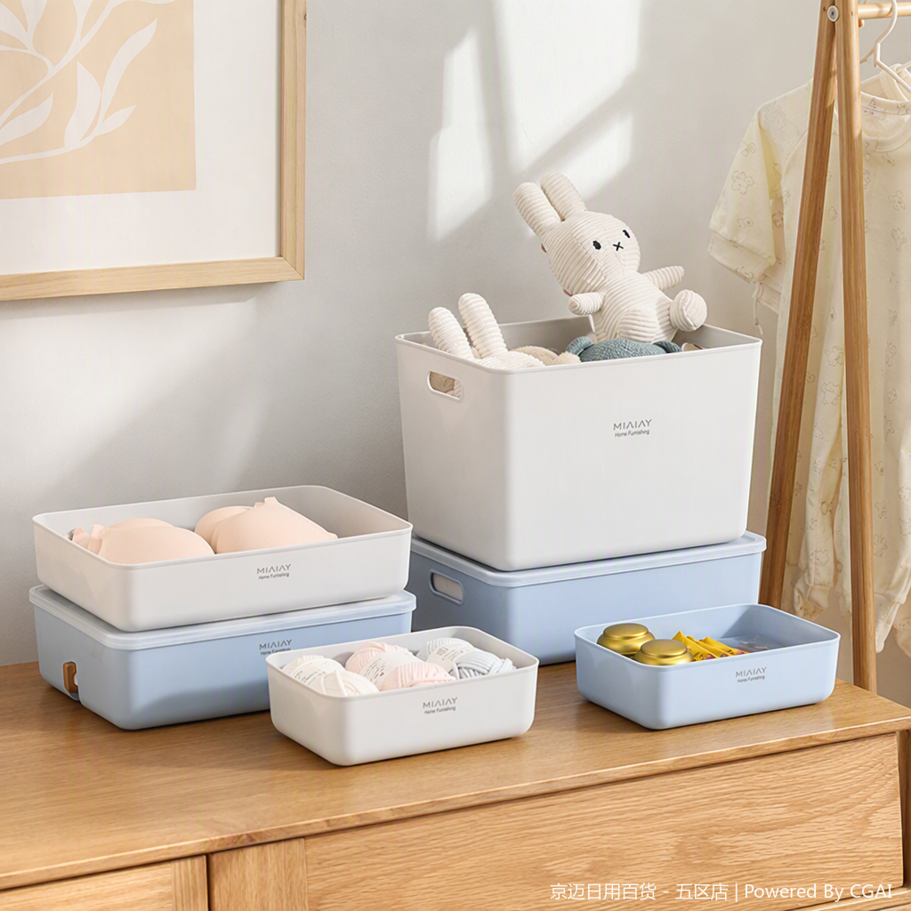 【CL】26Q1#3051D Multi-functional light-colored desktop storage box, Patchwork cosmetics organizing box, simple storage box, storage items organizing and storage box details Picture