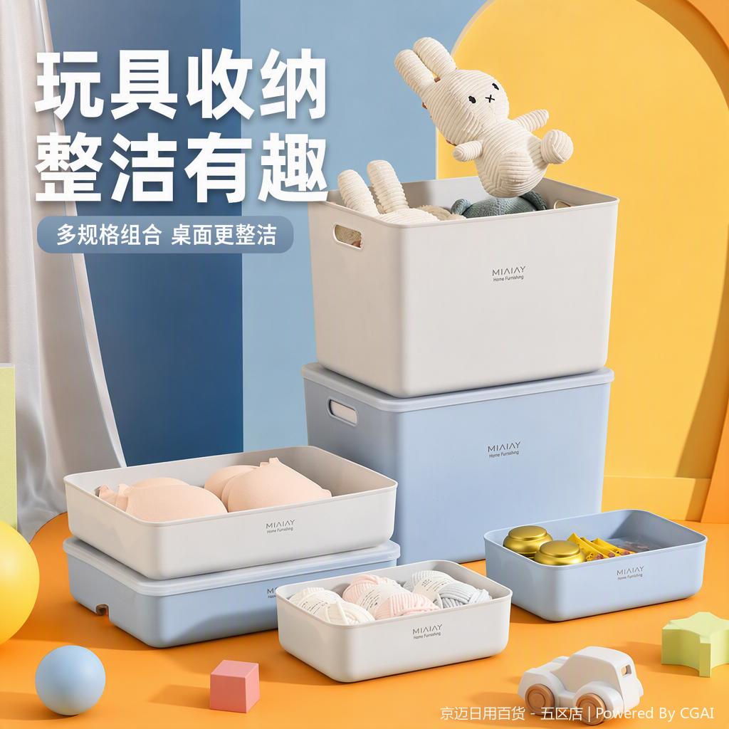 【CL】26Q1#3051D Multi-functional light-colored desktop storage box, Patchwork cosmetics organizing box, simple storage box, storage items organizing and storage box Specification image