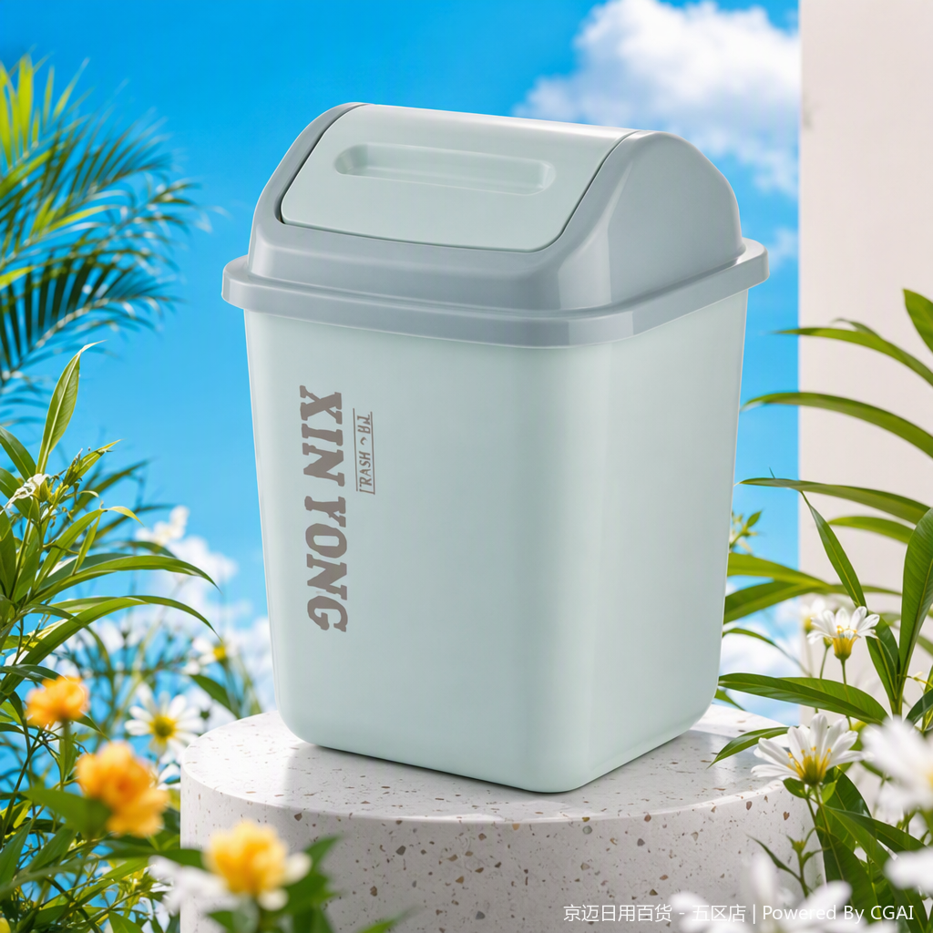 【CL】26Q1#8024B Light blue-gray lid, pedal, flip lid, hollowed-out 6L hanging bucket, household kitchen and bathroom trash can storage container Specification image