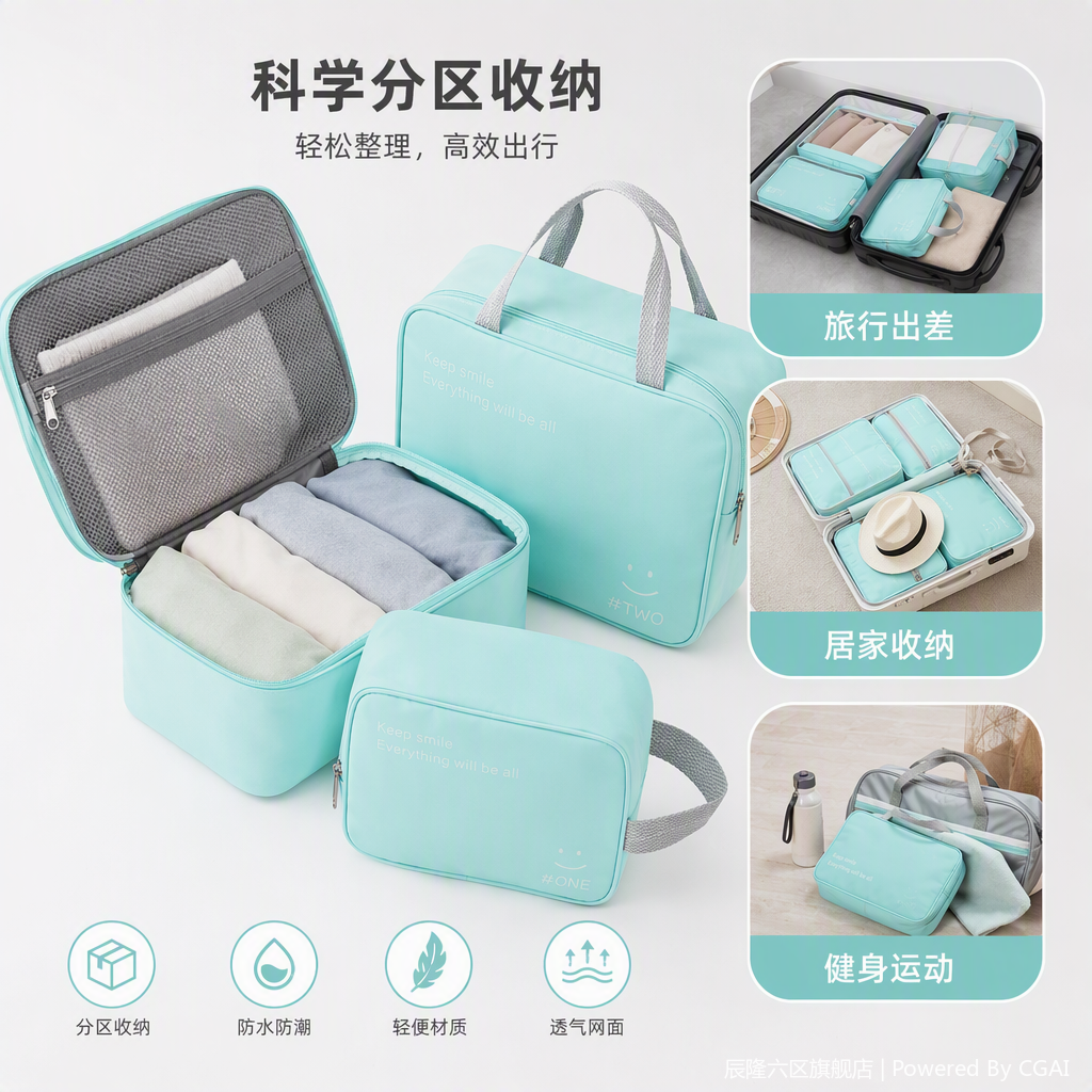 【CL】26Q2#080 Multi-functional large light green storage bag, luggage, clothes, toiletries, organizing bag, travel storage bag