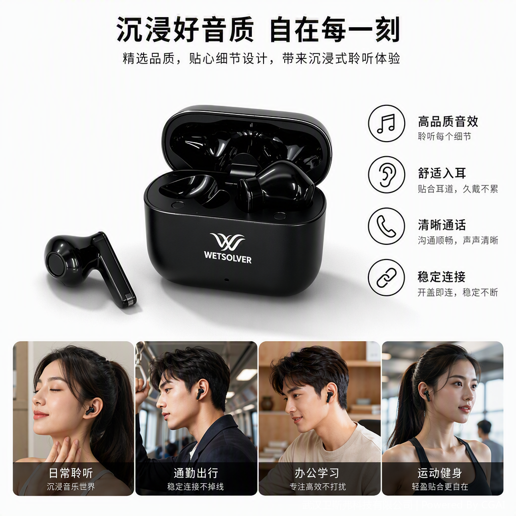 WETSOLVER Air4 negro auriculares bluetooth inalámbricos material aleación de zinc incluyendo carga