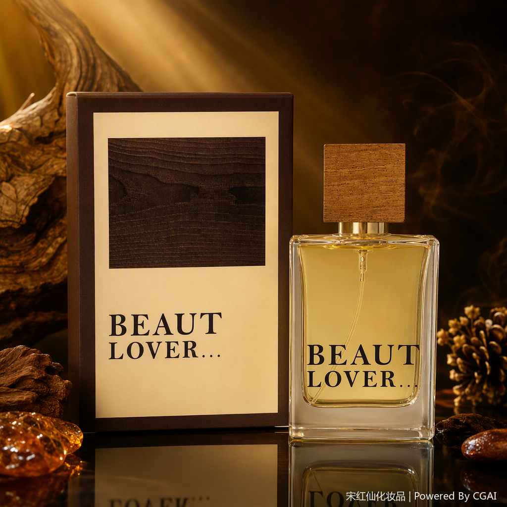 The transparent glass perfume bottle with a wooden lid and a brown packaging box is simple and fashionable Specification image