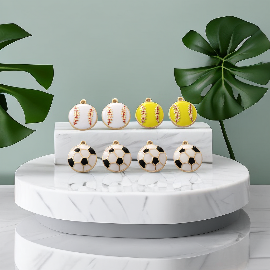 New product on the market! Korean version football painting oil DIY alloy pendant, can be made into keychain, phone buckle, earrings, bracelet or necklace. Super value price, limited-time purchase, you will regret it if you don't buy!