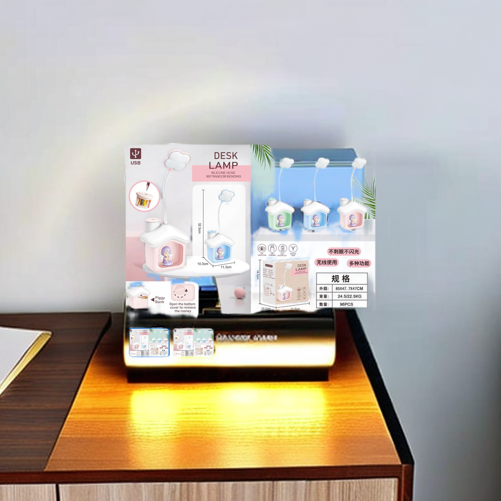 Two dimming angel desk lamp with sharpener function children learn essential piggy bank design creative practical gifts Specification drawing