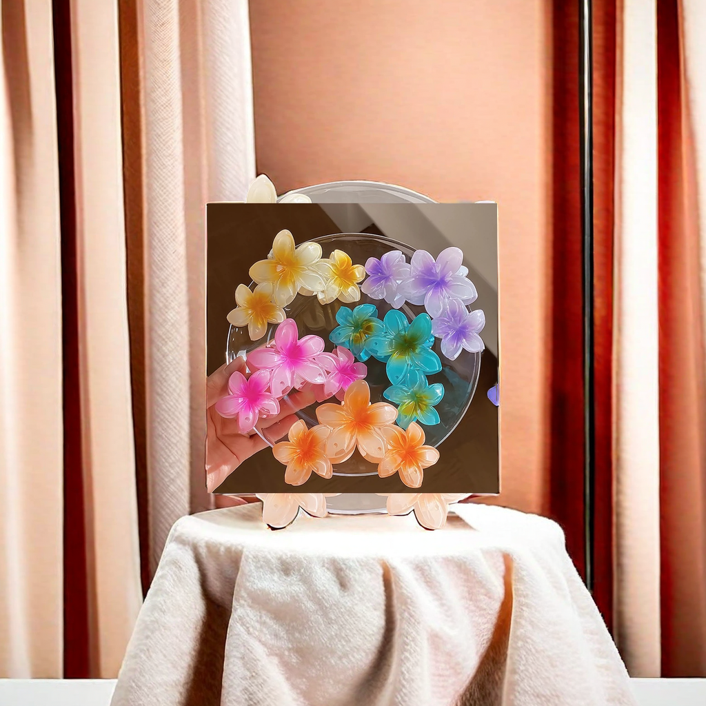 彩色鸡蛋花发夹花朵抓夹复古女士侧抓半抓后脑勺鲨鱼夹