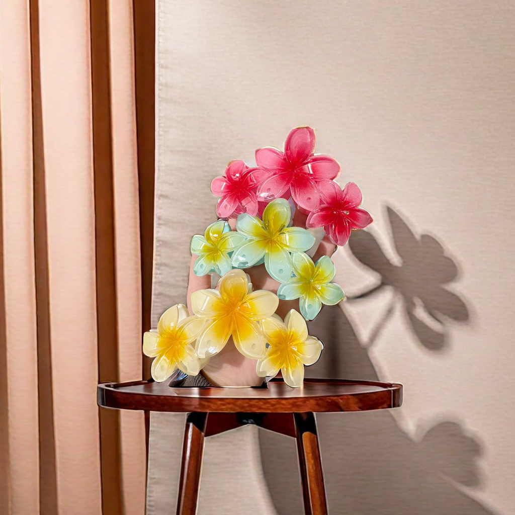 彩色鸡蛋花发夹花朵抓夹复古女士侧抓半抓后脑勺鲨鱼夹细节图