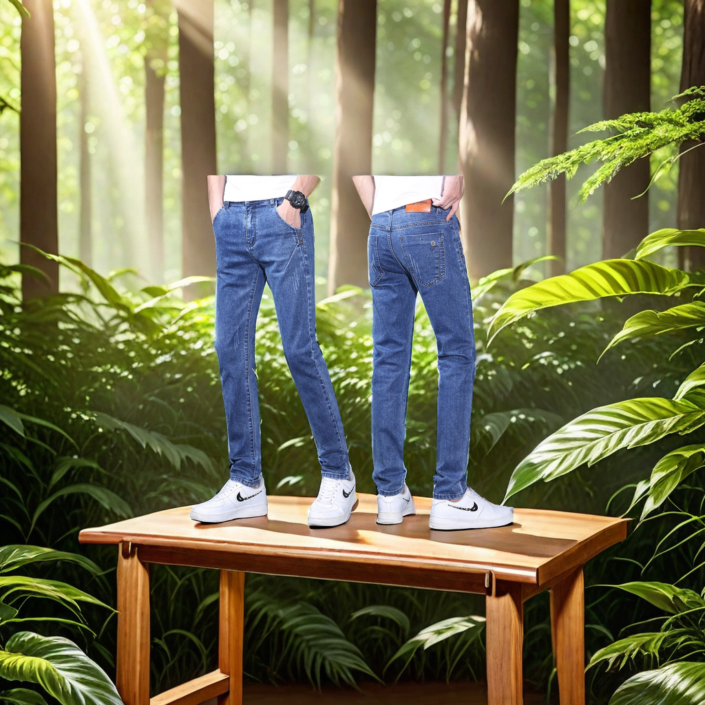 In-stock men's loose casual summer jeans made of Lyocell fabric, comfortable, breathable and durable