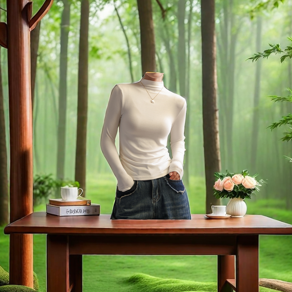 Autumn And Winter Women's Inner Matching High Quality Thick Modal Half High Neck Solid Color Long Sleeve Top Base Coat Base Coat Warm Comfortable Fashion Trend Specification drawing