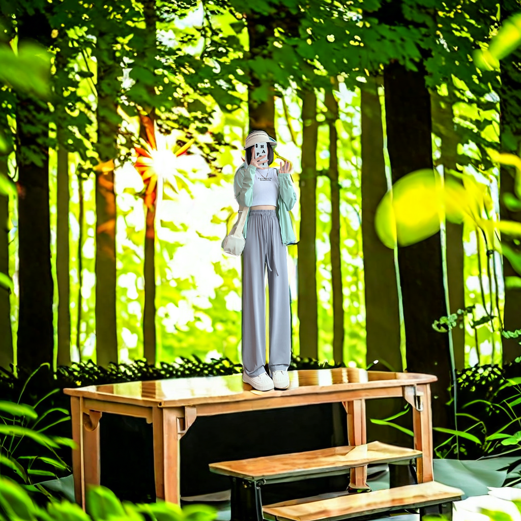 Vsb Summer New Women's Gray Ice Silk Sports Pants High Waist Loose Straight Leg Casual Wide Leg Pants Thin Cool Mosquito Sunscreen Pants Comfortable And Breathable details Picture