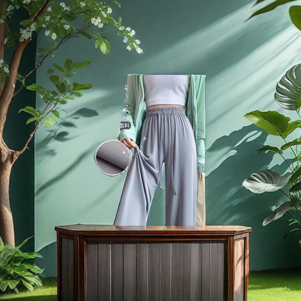 Vsb Summer New Women's Gray Ice Silk Sports Pants High Waist Loose Straight Leg Casual Wide Leg Pants Thin Cool Mosquito Sunscreen Pants Comfortable And Breathable Application Scenario