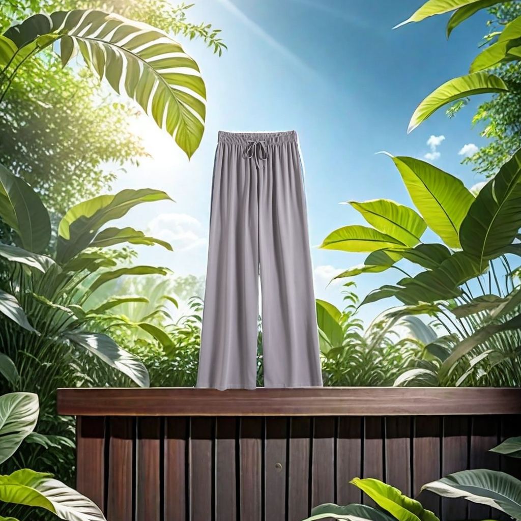 Vsb Summer New Women's Gray Ice Silk Sports Pants High Waist Loose Straight Leg Casual Wide Leg Pants Thin Cool Mosquito Sunscreen Pants Comfortable And Breathable Item Picture