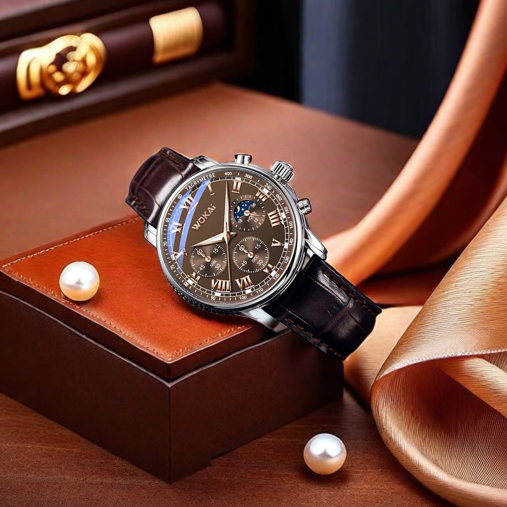Wokai 2023 New Men's Watch Quartz Mechanical Watch Business Casual Belt Sports Watch Exquisite Men's Watch Fashion Trend Specification drawing
