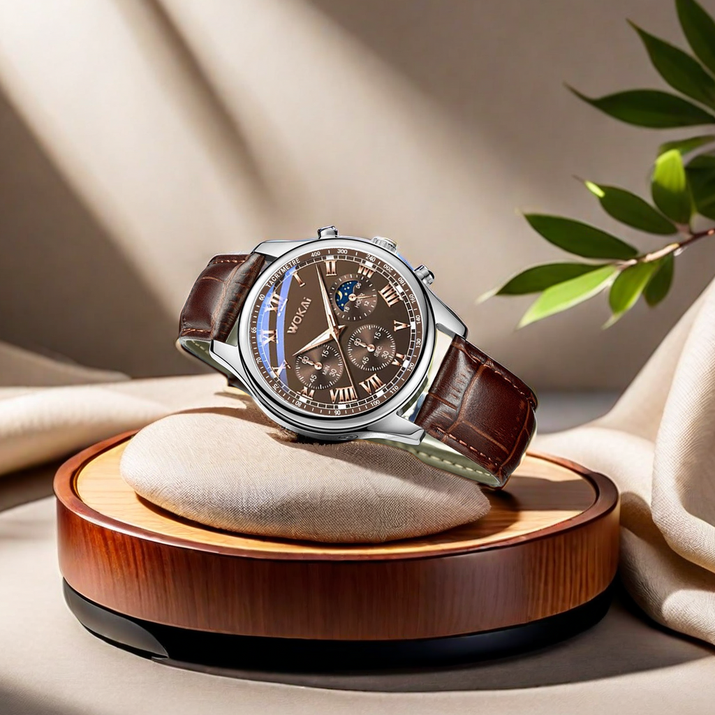 Wokai 2023 New Men's Watch Quartz Mechanical Watch Business Casual Belt Sports Watch Exquisite Men's Watch Fashion Trend Application Scenario