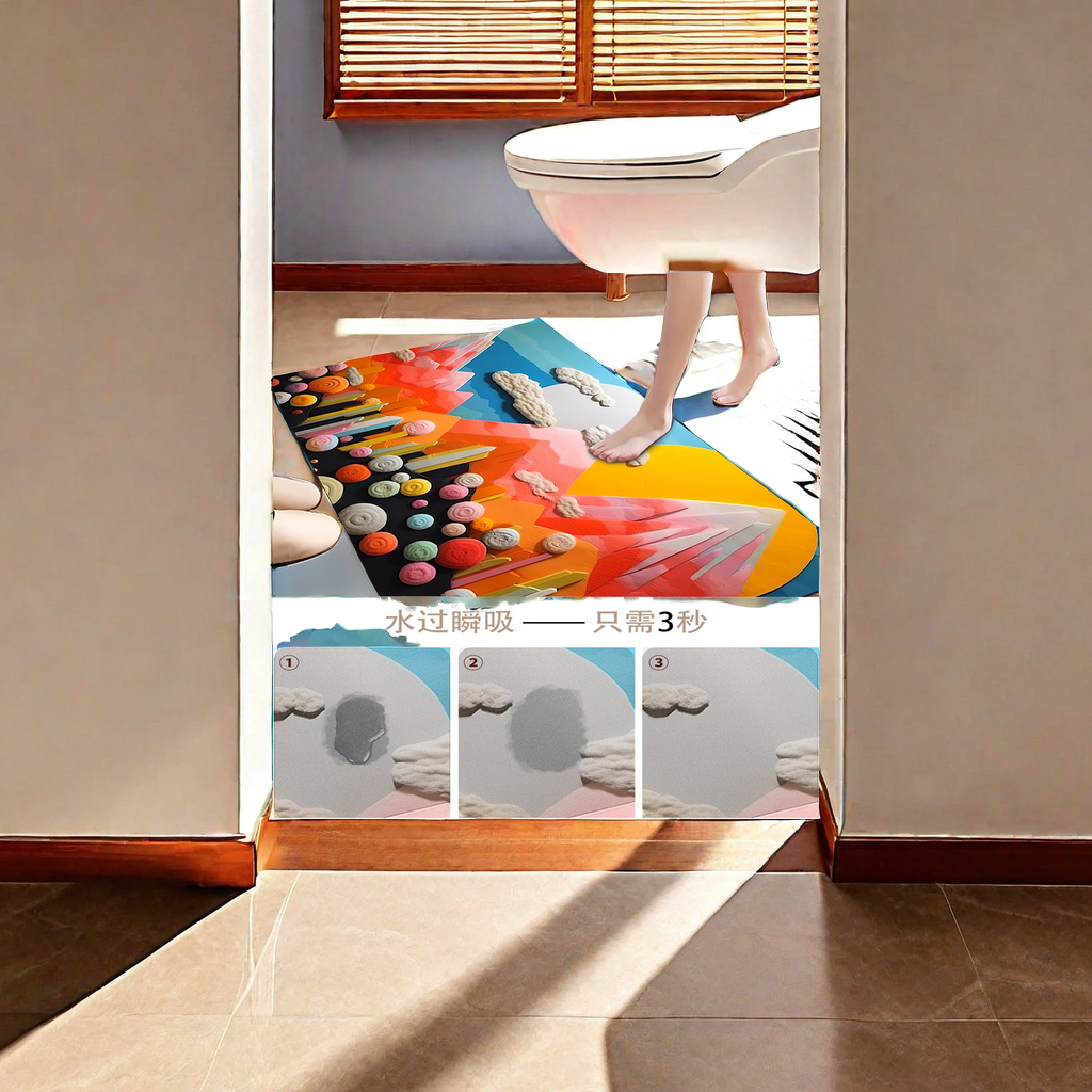New 3D stereoscopic wool ball diatom mud floor mat, ocean ball design, bathroom supplies, water-absorbing and anti-slip technology fabric, bathroom foot mat, carpet-style bathroom mat details Picture