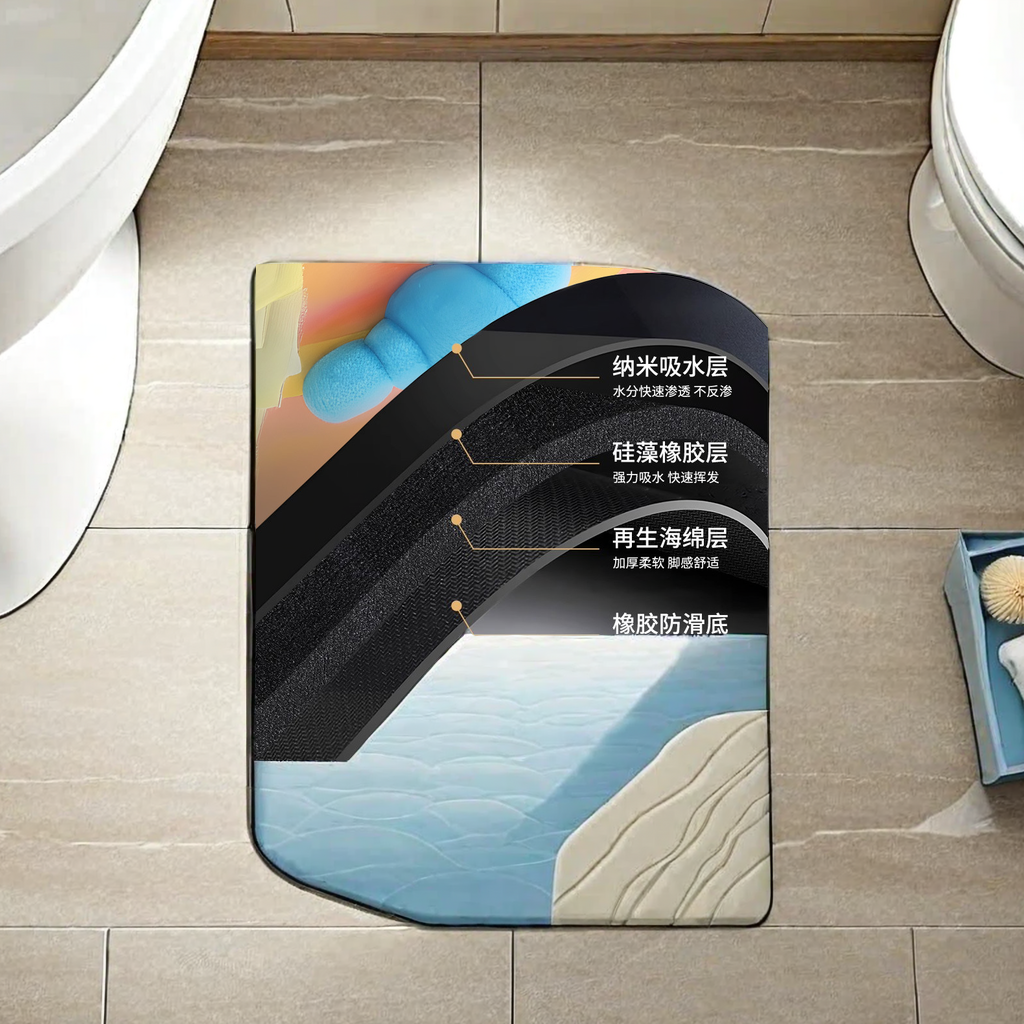New 3D stereoscopic wool ball diatom mud floor mat, ocean ball design, bathroom supplies, water-absorbing and anti-slip technology fabric, bathroom foot mat, carpet-style bathroom mat Specification image