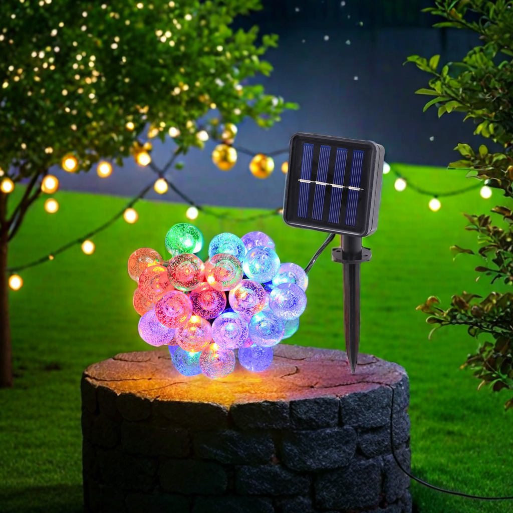 LED solar light strings, bubble ball string lights, 80 lights, outdoor waterproof, festival decorative colored lights, courtyard Christmas lights, ceiling lights, styles available for selection, environmentally friendly and energy-saving lighting decorations details Picture