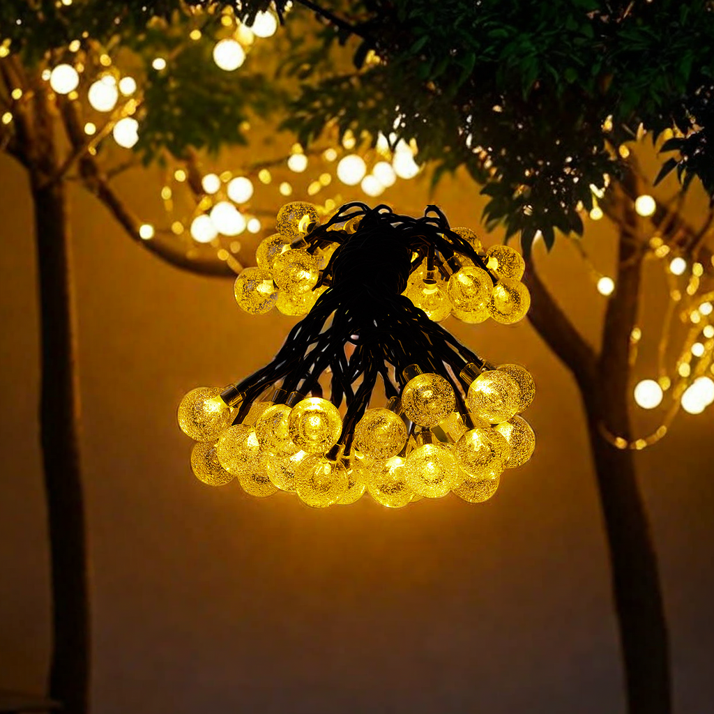 LED solar light strings, bubble ball string lights, 80 lights, outdoor waterproof, festival decorative colored lights, courtyard Christmas lights, ceiling lights, styles available for selection, environmentally friendly and energy-saving lighting decorations Specification image