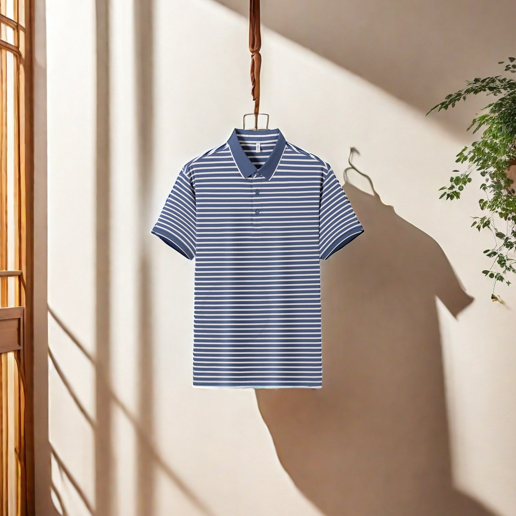 The newly selected men's summer short-sleeved T-shirts are made of Xinjiang cotton, featuring a simple and elegant striped design. They are loose, comfortable and wrinkle-resistant. The men's POLO shirts are selling well Application Scenario