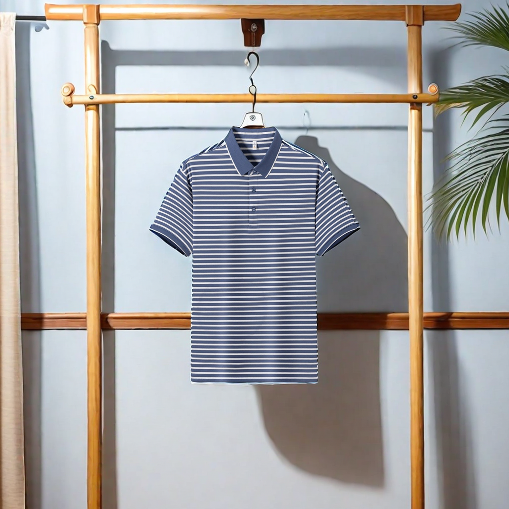 The newly selected men's summer short-sleeved T-shirts are made of Xinjiang cotton, featuring a simple and elegant striped design. They are loose, comfortable and wrinkle-resistant. The men's POLO shirts are selling well Item Picture