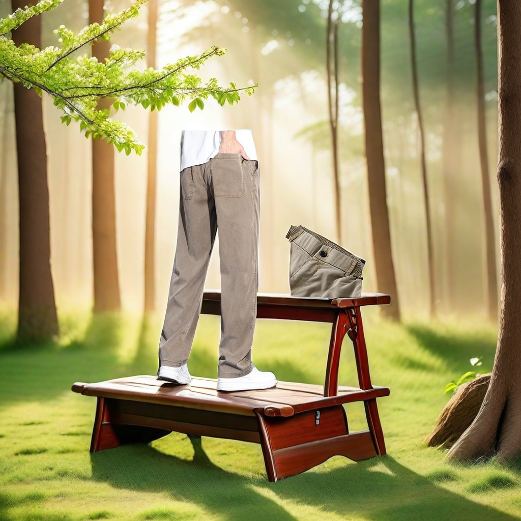 Spring and summer men's casual pants: thin, elastic, tight waist, loose, straight, drape, sporty long pants. Solid color summer pants: fashionable, comfortable and durable details Picture