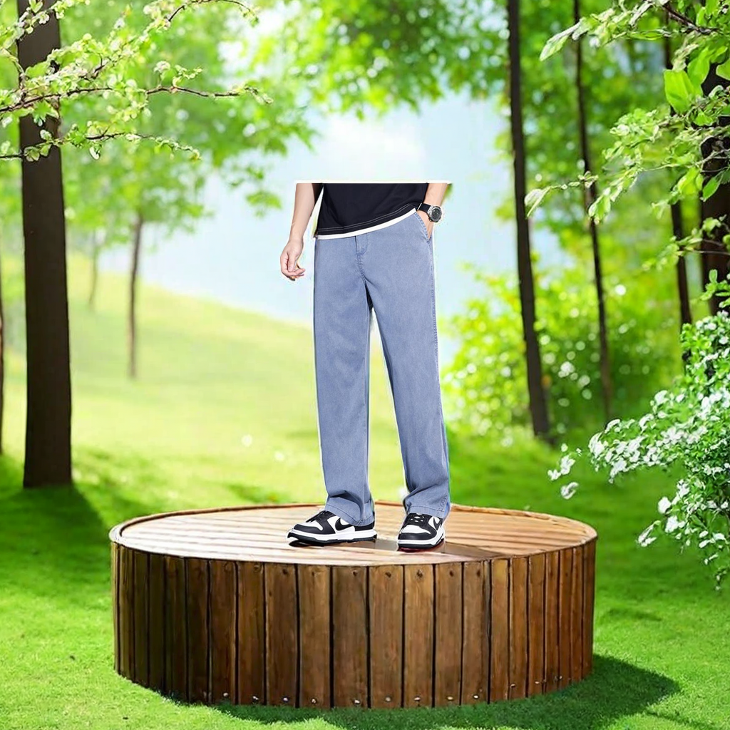 Spring and summer men's casual pants: thin, elastic, tight waist, loose, straight, drape, sporty long pants. Solid color summer pants: fashionable, comfortable and durable Specification image