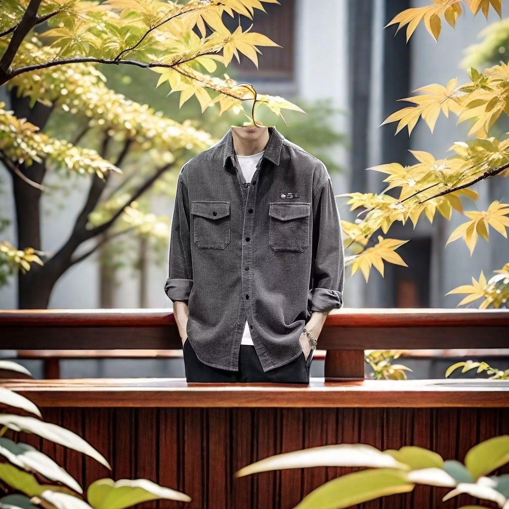 The new men's corduroy shirt from Spring and Autumn is a Japanese retro casual and versatile workwear long-sleeved top. It pairs well with a down jacket for warmth and fashion
