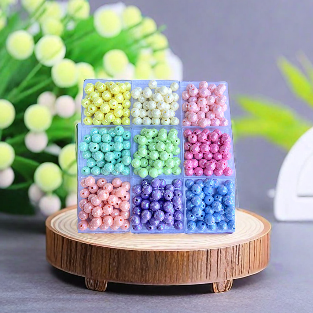 Electroplated AB color acrylic round beads, iridescent color DIY string beads, wholesale plastic loose beads, handcrafted materials, Gongfu tea set decoration acrylic beads Item Picture