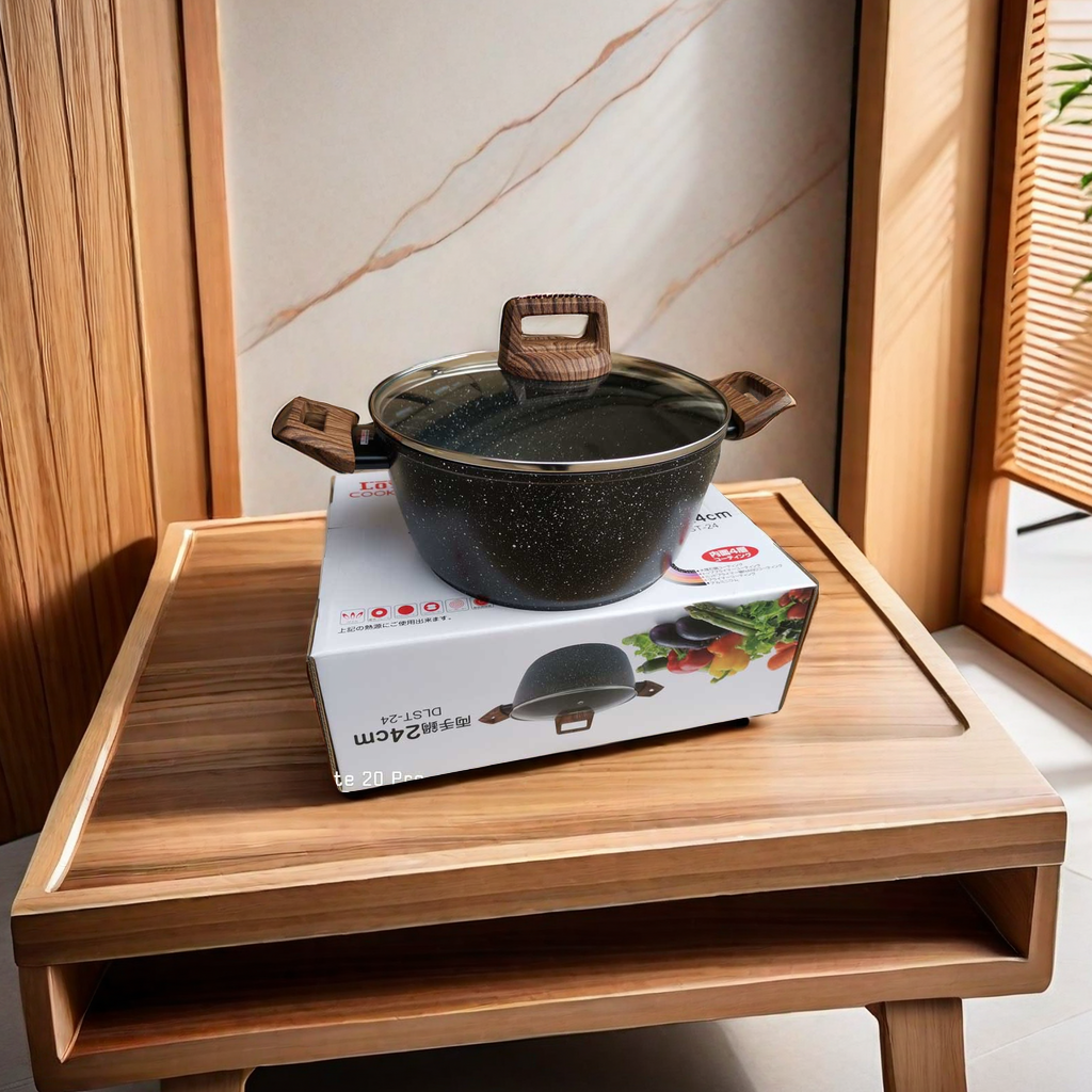 Japanese Wood Grain Medical Stone Soup Pot 20/24/28Cm Marble Non-Stick Pot With Braising And Frying One Pot Household Cooking Pot details Picture
