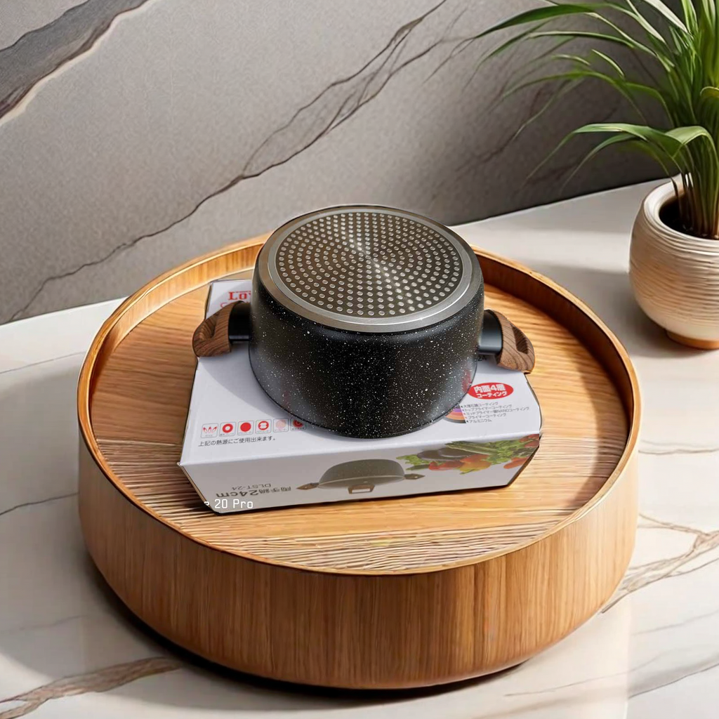 Japanese Wood Grain Medical Stone Soup Pot 20/24/28Cm Marble Non-Stick Pot With Braising And Frying One Pot Household Cooking Pot Application Scenario