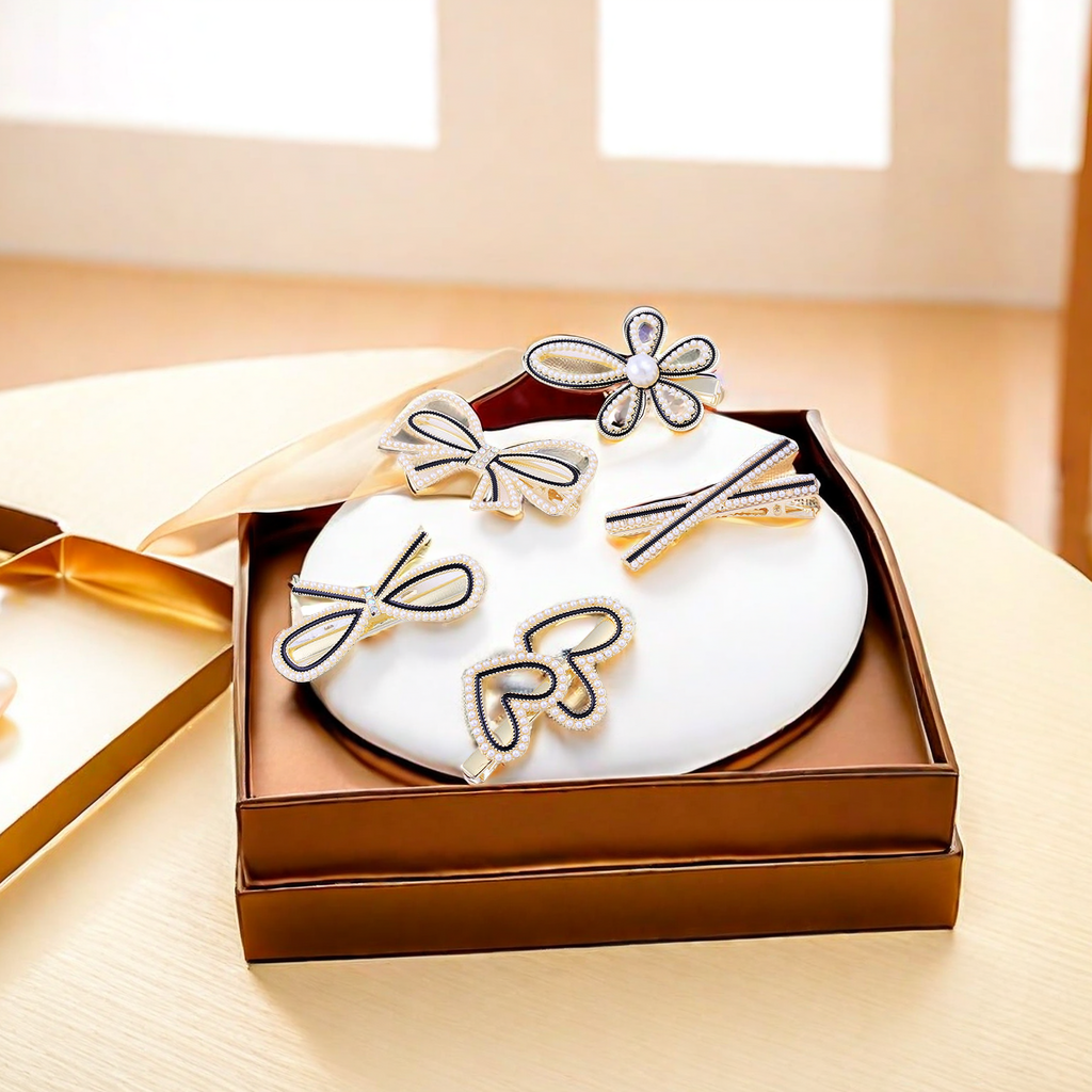 Korean version alloy duckbill clip manufacturer, elegant and popular hairpin, pearl heart, multiple women's bow duckbill clips Specification image