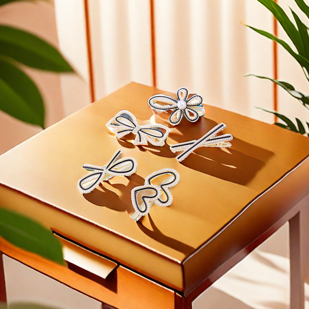 Korean version alloy duckbill clip manufacturer, elegant and popular hair clip, pearl heart, multiple women's bow duckbill clips, hair accessories, hair clips Application Scenario