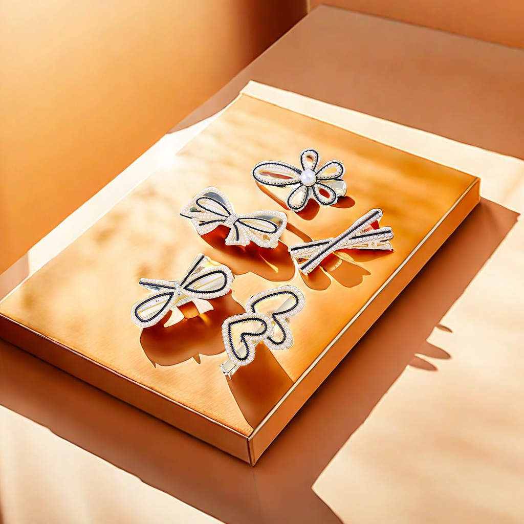 Korean version alloy duckbill clip manufacturer, elegant and popular hair clip, pearl heart, multiple women's bow duckbill clips, hair accessories, hair clips