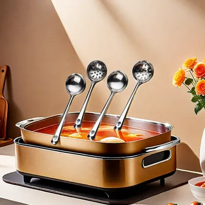 Kitchen Cooking Essentials Home Long Handle Stainless Steel Hot Pot Soup Shell Slotted Spoon Thick And Durable Pin Design Soup Spoon Soup Leakage Set Beautiful And Practical