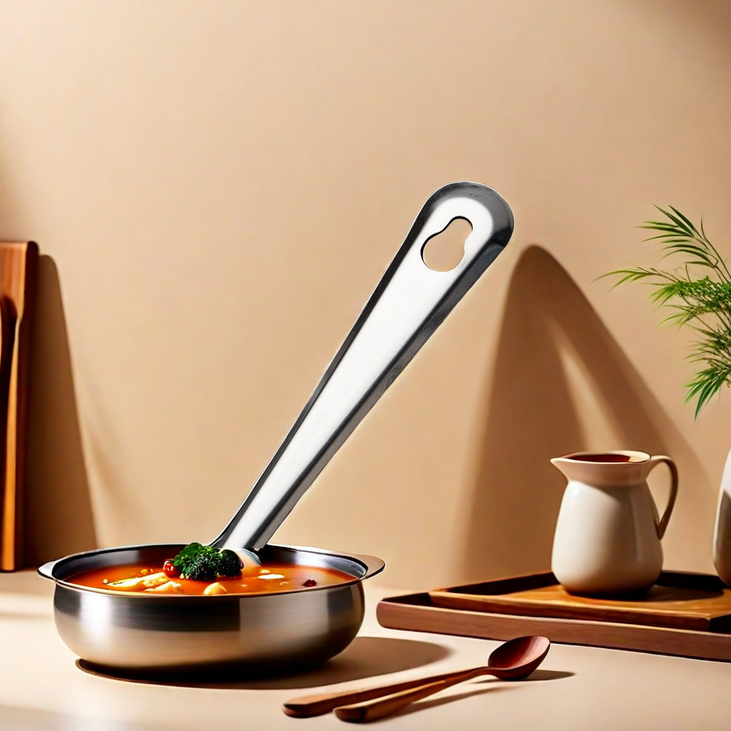 Kitchen Cooking Essentials Home Long Handle Stainless Steel Hot Pot Soup Shell Slotted Spoon Thick And Durable Pin Design Soup Spoon Soup Leakage Set Beautiful And Practical Application Scenario