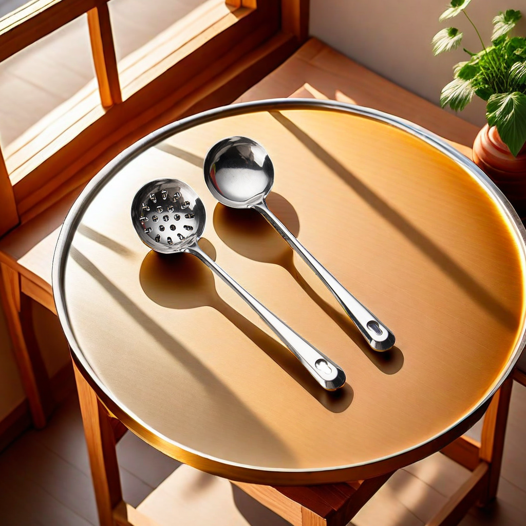 Kitchen Cooking Essentials Home Long Handle Stainless Steel Hot Pot Soup Shell Slotted Spoon Thick And Durable Pin Design Soup Spoon Soup Leakage Set Beautiful And Practical Item Picture