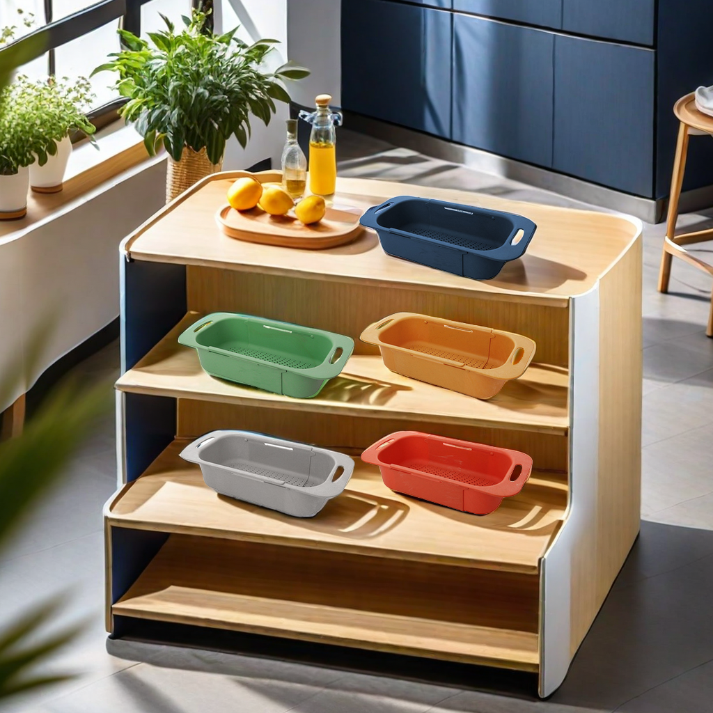 Cross-border wheat straw draining basket, household sink water filter basket, water pool vegetable basket, rectangular extendable draining rack, turnover box, practical and environmentally friendly