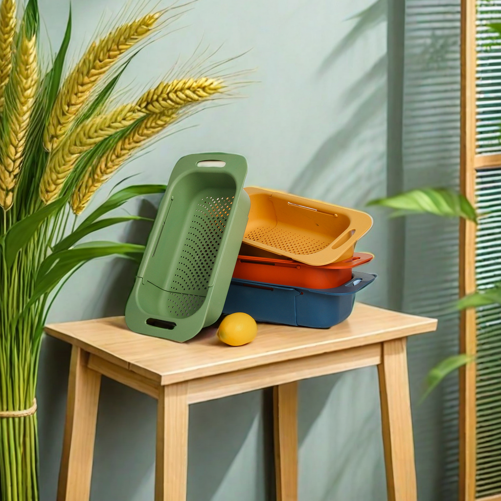 Cross-border wheat straw draining basket, household sink water filter basket, water pool vegetable basket, rectangular extendable draining rack, turnover box, practical and environmentally friendly details Picture