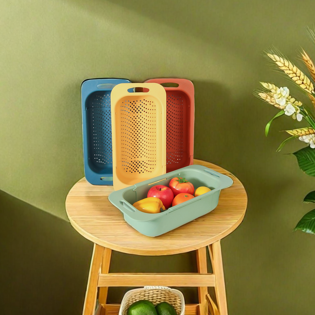 Cross-border wheat straw draining basket, household sink water filter basket, water pool vegetable basket, rectangular extendable draining rack, turnover box, practical and environmentally friendly Application Scenario