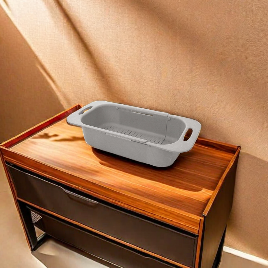 Cross-border wheat straw draining basket, household sink water filter basket, water pool vegetable basket, rectangular extendable draining rack, turnover box, practical and environmentally friendly Item Picture