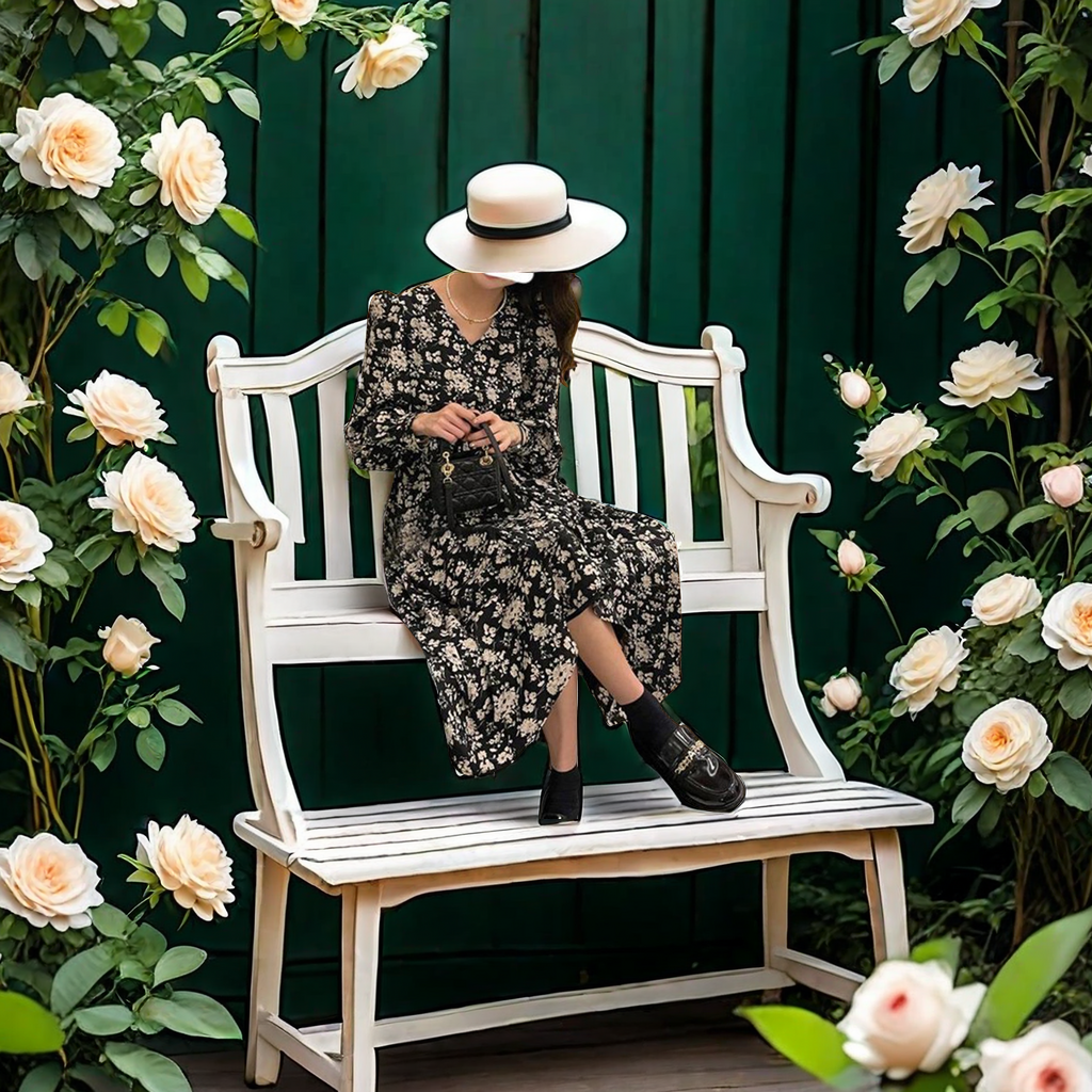 The new French dry rose floral dress for women's autumn and winter 2024 makes the dress look slender and long, exuding a goddess-like charm and outstanding temperament details Picture