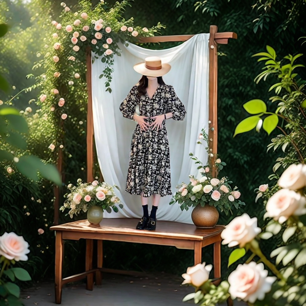 The new French dry rose floral dress for women's autumn and winter 2024 makes the dress look slender and long, exuding a goddess-like charm and outstanding temperament Item Picture