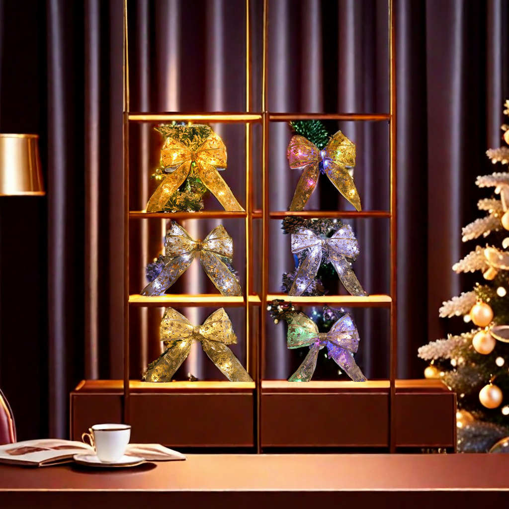 Cross-border new Christmas ribbon decorative lights, colorful ribbon silk Christmas trees, bedroom illuminated fabric room decoration handicrafts Specification image