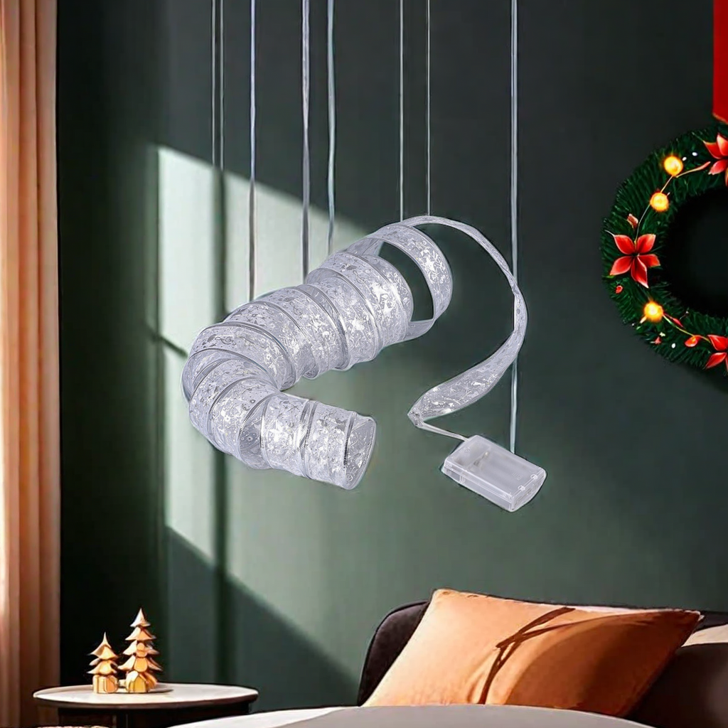 Cross-border new Christmas ribbon decorative lights, colorful ribbon silk Christmas trees, bedroom illuminated fabric room decoration handicrafts Item Picture