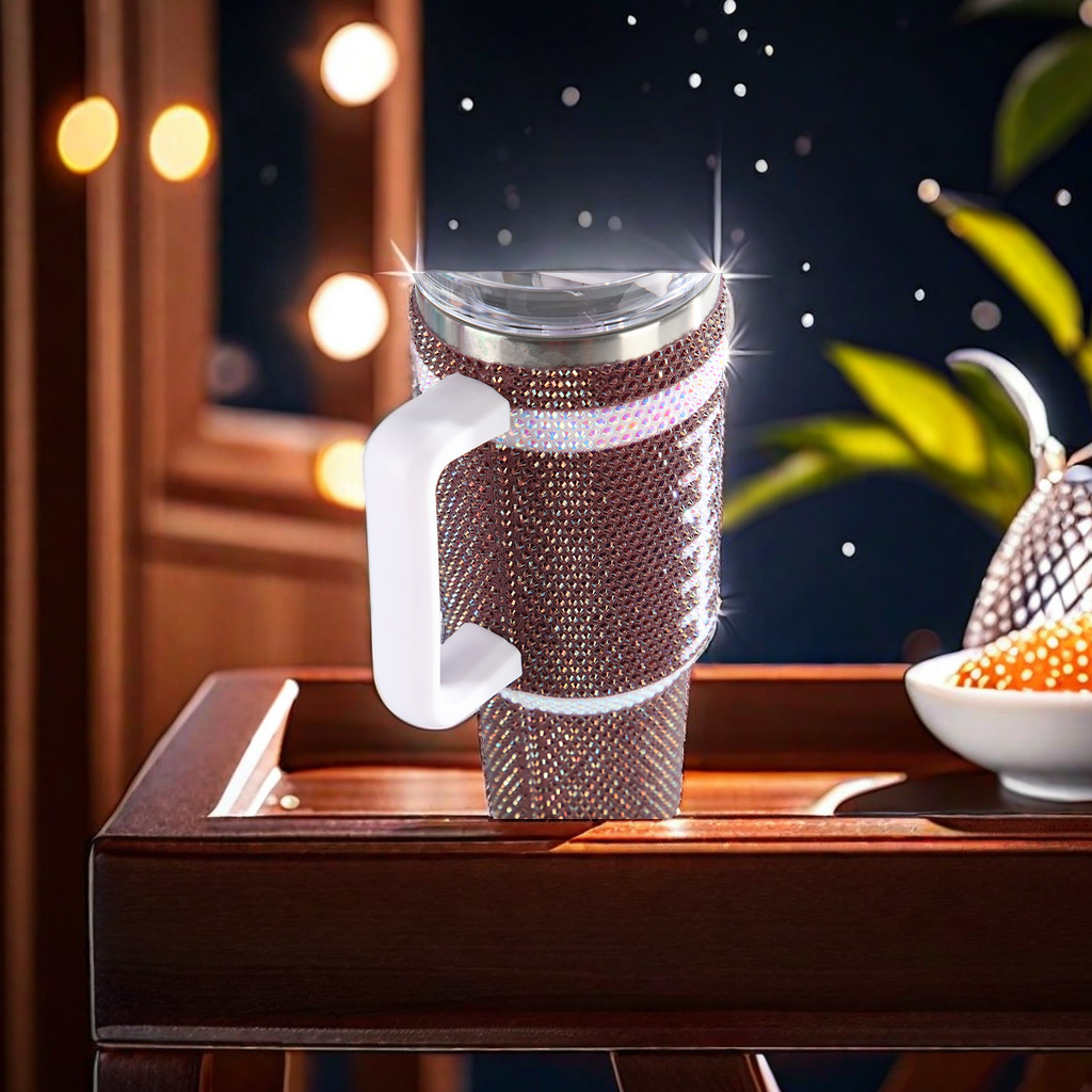 Amazon's best-selling 40oz stainless steel diamond-encrusted insulated cup, with an integrated design of car cup handle and straw, and decorated with rubber diamonds, is a special insulated cup for aviation obstruction lights details Picture