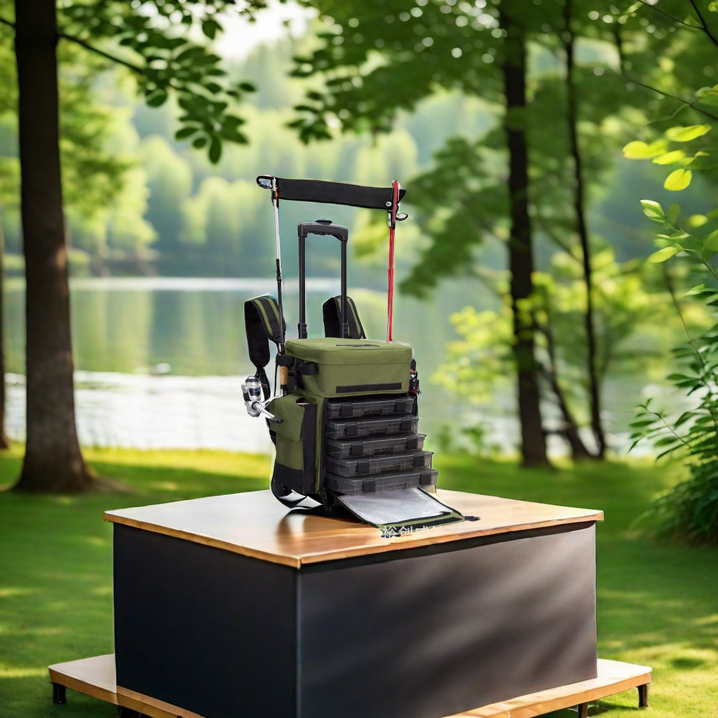 多功能海钓渔具定制款拉杆包 托包鱼饵盒收纳工具袋 滚轮包拉杆箱 便捷耐用实用渔具包图