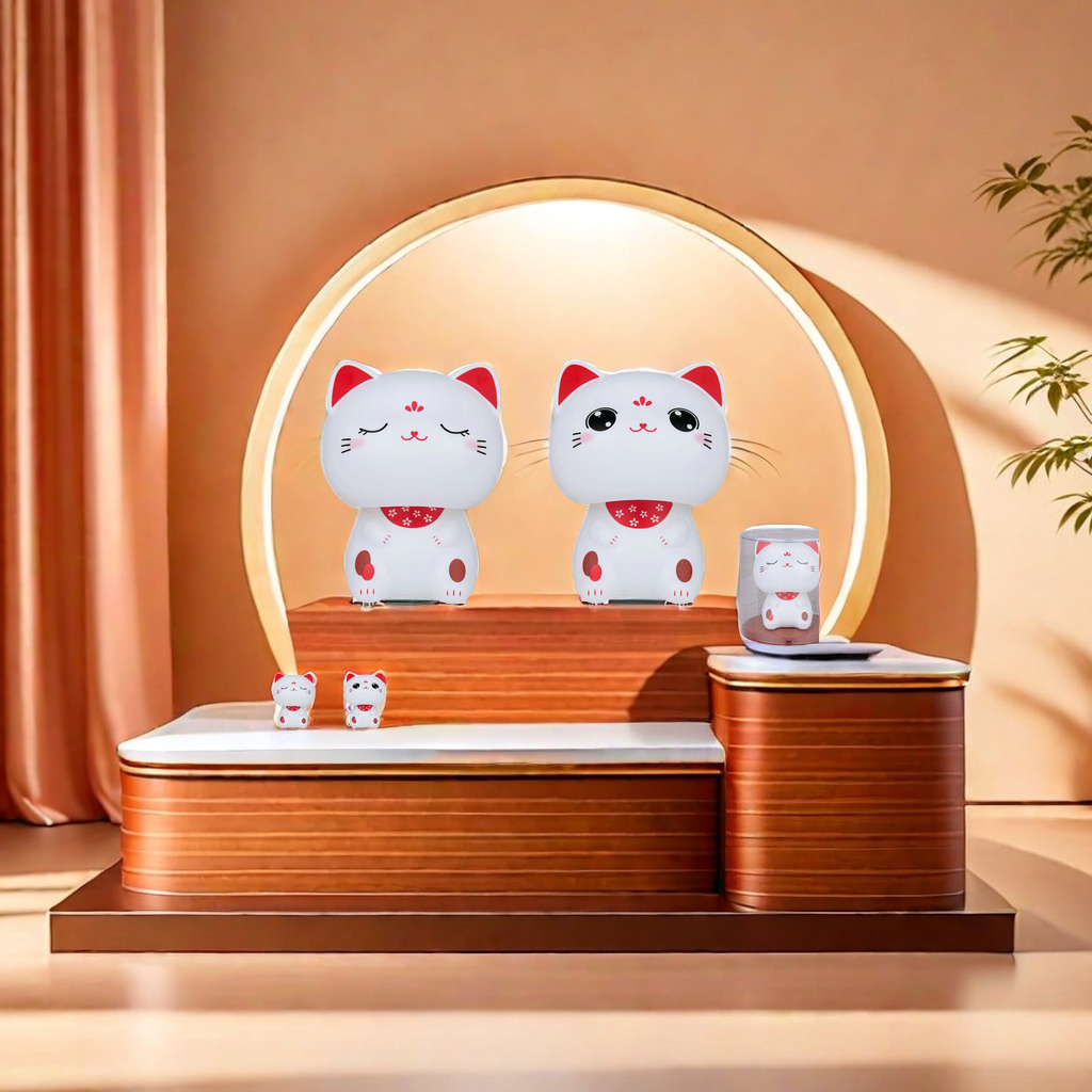Solar-powered maneki Neko, big-headed and big-eyed cat plush toys, Internet celebrity bestsellers, office front desk opening small gifts, car decorations, big-eyed cute cat figurines Specification image