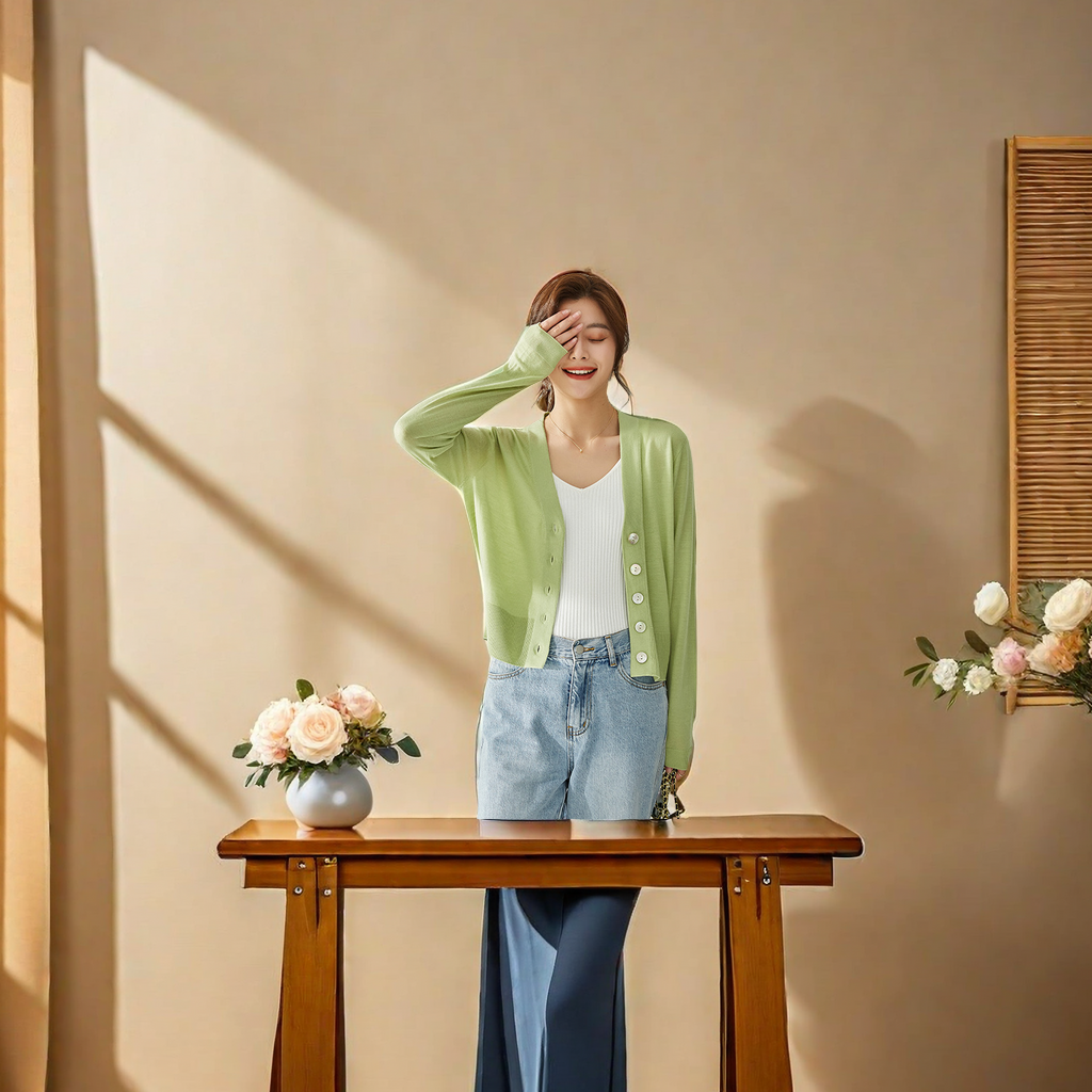 2024 Dopamine Women's Slimming Cardigan 18-stitch 120s ultra-fine all-wool seamless knitted sweater, versatile top sweater, fashionable, warm and elegant